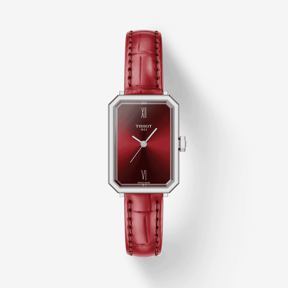 Reloj Tissot SRV 30mm con correa de piel roja y esfera roja vista frontal - T1601101642300 Reloj Tissot SRV 30mm con correa de piel roja y esfera roja vista frontal - T1601101642300