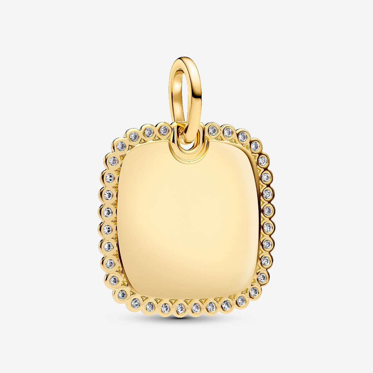 Colgante Etiqueta Grabable Cuadrada Brillante Pandora con chapado en oro y circonitas transparentes vista frontal - 364009C01