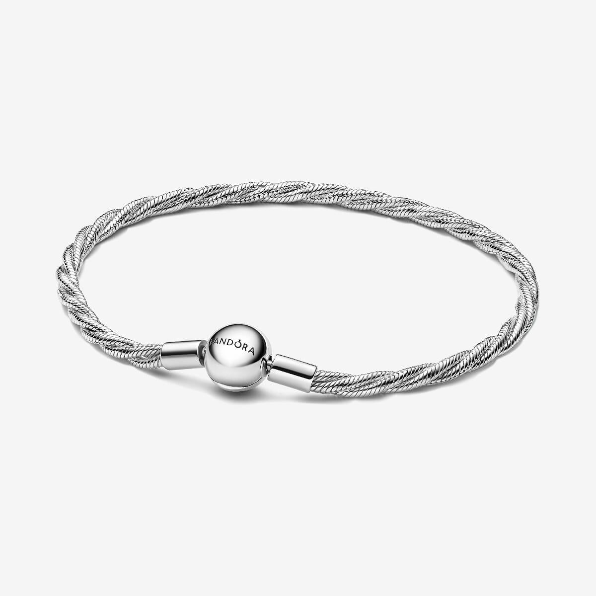 Pulsera Cadena de Serpiente Trenzada con Cierre de Bola de Pandora en plata de ley vista frontal - 593757C00
