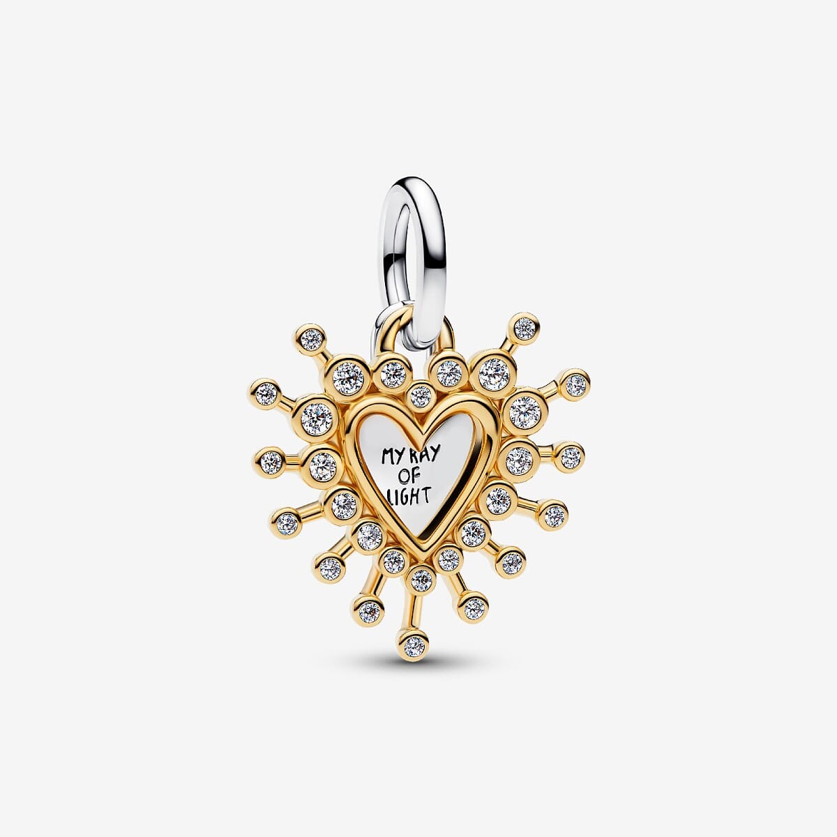 Charm Colgante Doble Corazón Radiante en plata de ley y chapado en oro vista frontal - 764141C01