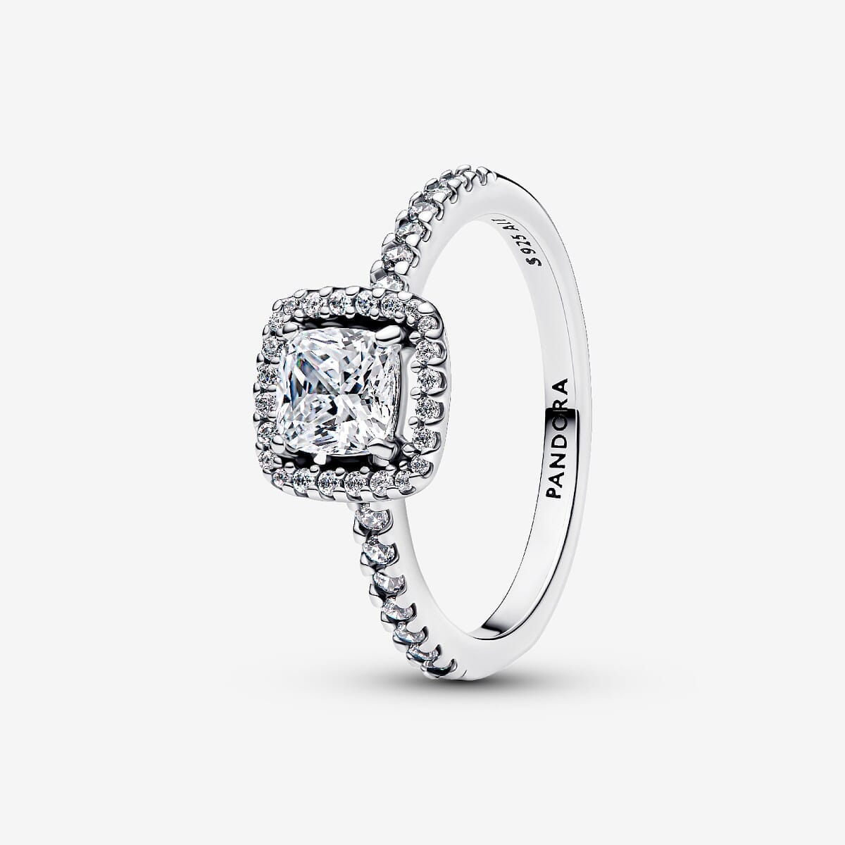 Anillo Halo Cuadrado Brillante Pandora en plata de primera ley y circonita cúbica transparente - 193555C02