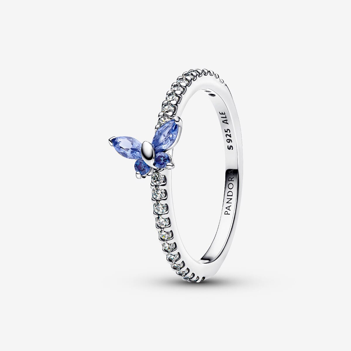 Anillo Ancho Mariposa Brillante en plata de primera ley con circonitas azules vista frontal - 194269C01