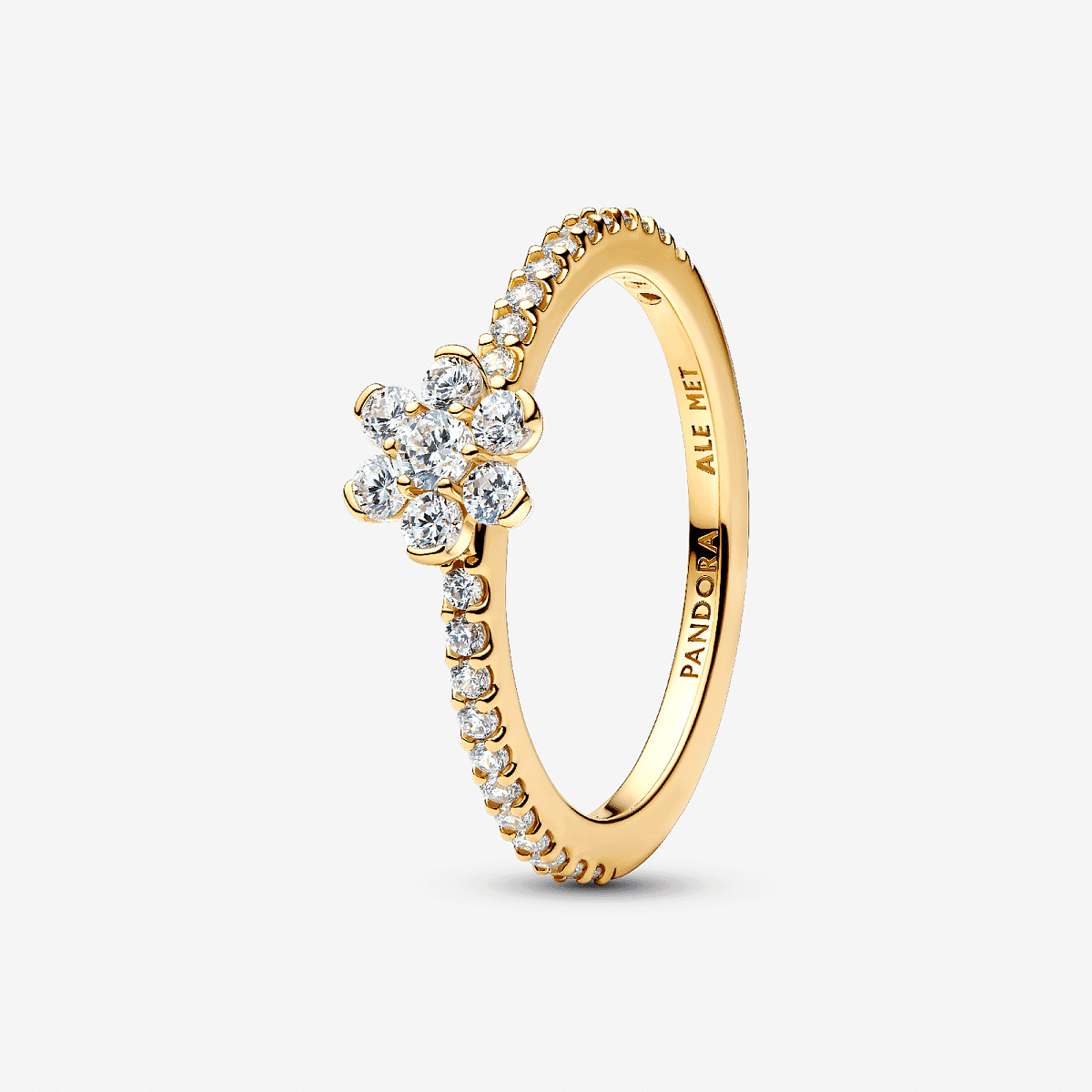 Anillo Flor Brillante de Pandora con chapado en oro y circonitas transparentes vista lateral - 164499C01