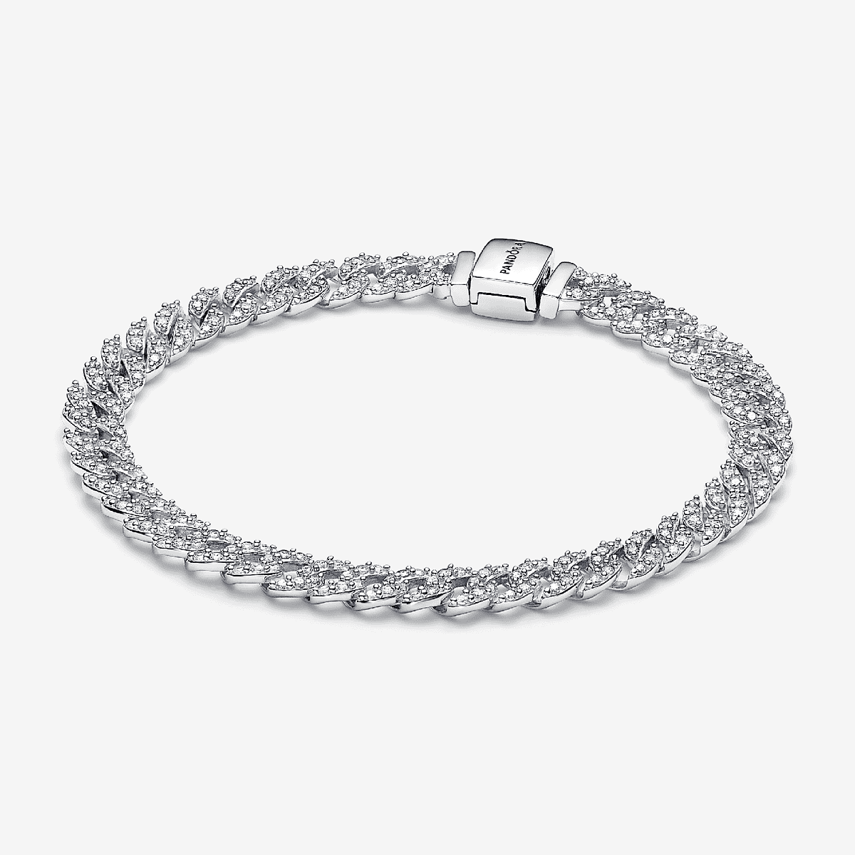 Pulsera Pandora Cadena Cubana en Pavé de plata de ley con circonitas transparentes vista frontal - 593008C01