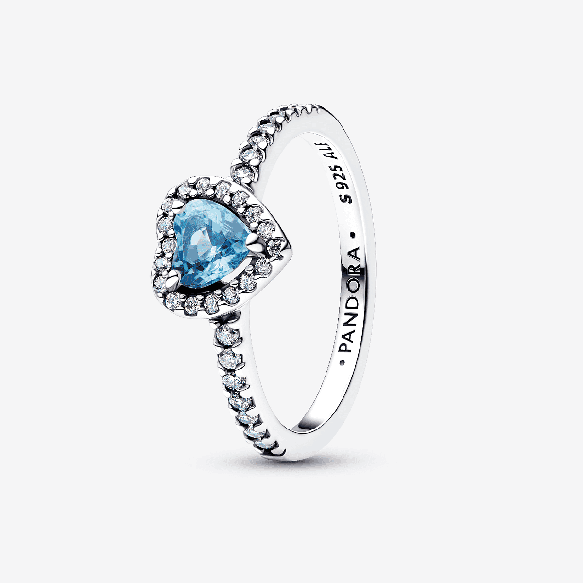 Anillo Pandora Corazón Elevado Azul de plata con cristal azul vista lateral - 198421C10