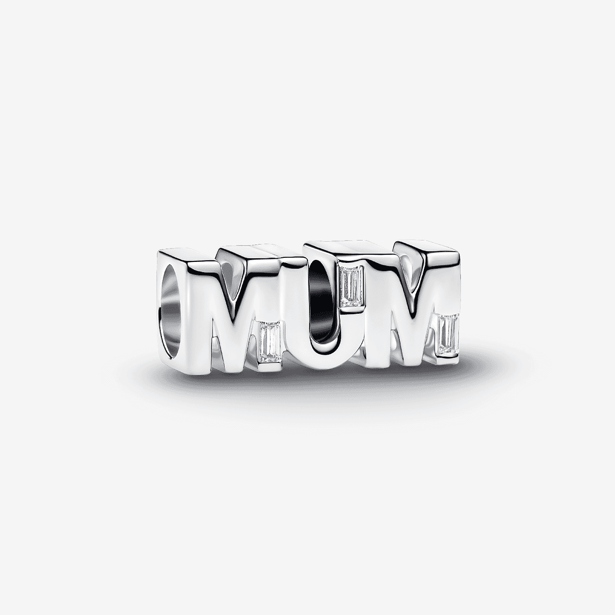 Vista frontal del Charm Pandora Reversible Mum en plata de ley con circonitas transparentes - 794455C01