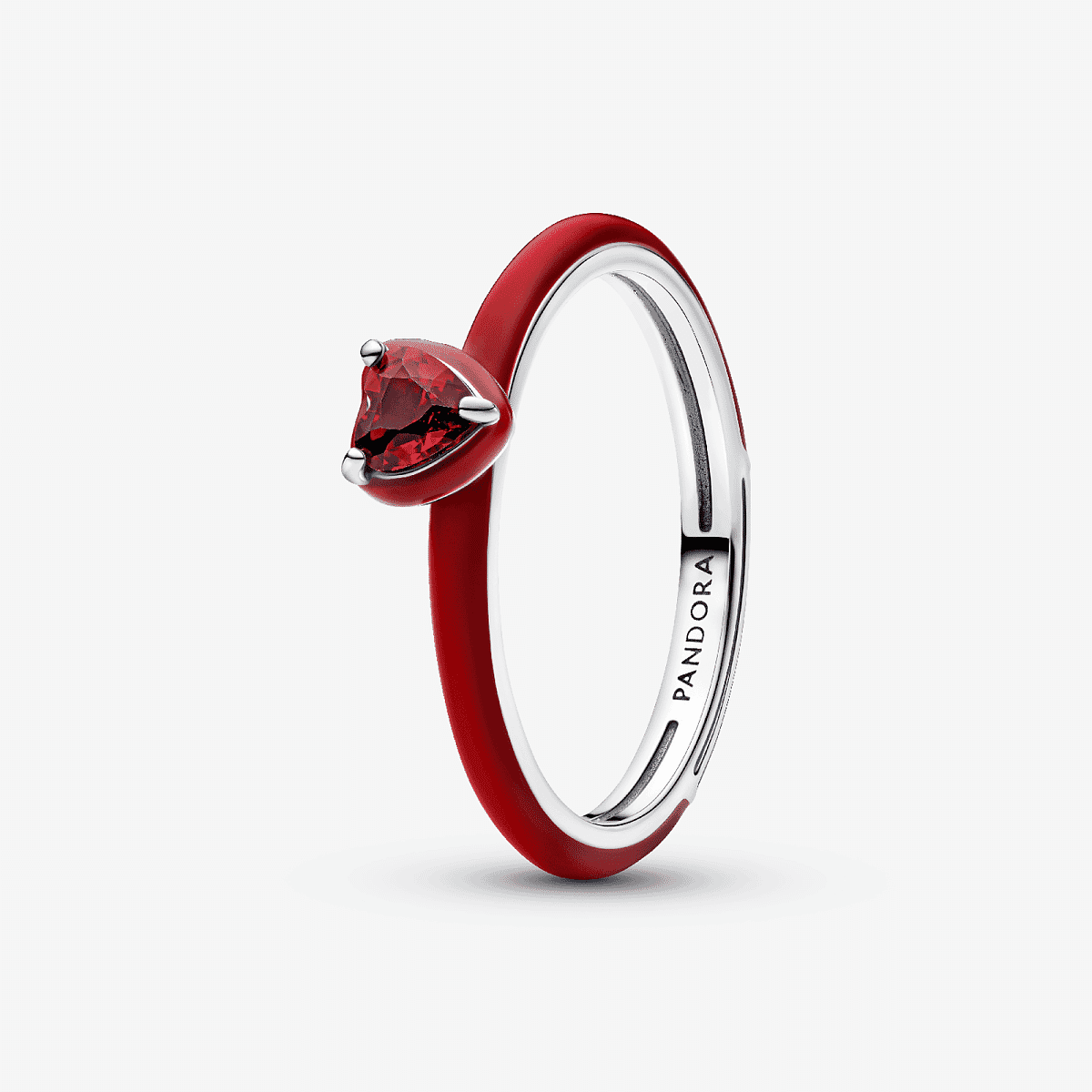 Vista lateral del Anillo Pandora Corazón Chakra Rojo en plata de ley y esmalte rojo - 193088C05