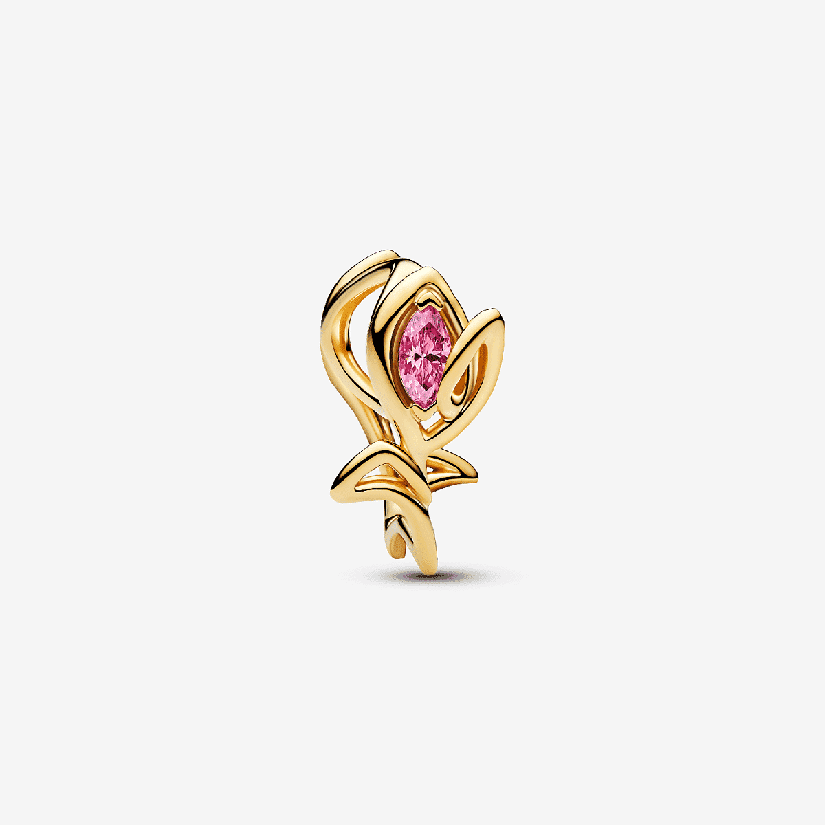 Vista frontal del Charm Pandora Tulipán en Filigrana chapado en oro con circonita rosa - 764555C01