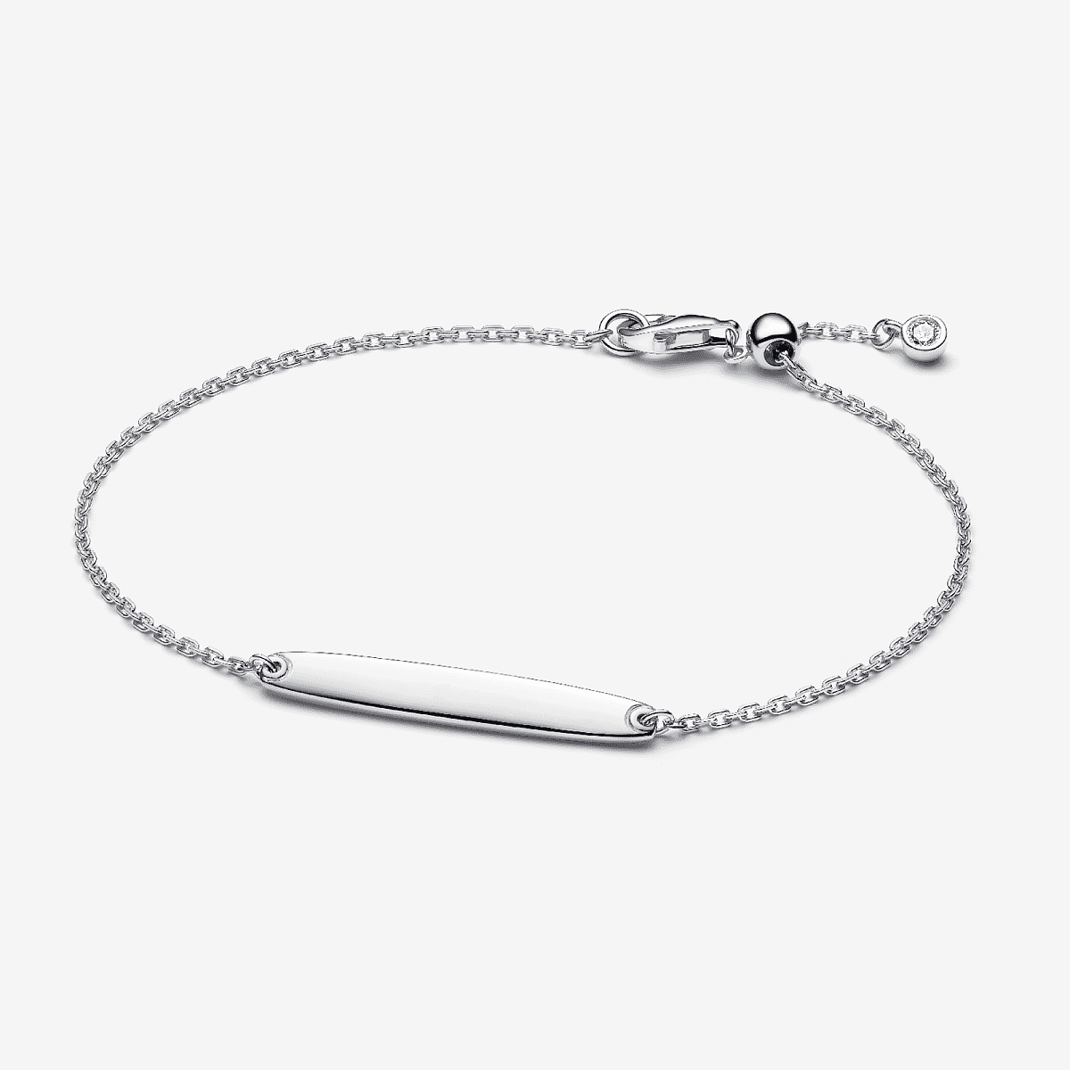 Vista frontal de la Pulsera Pandora de cadena Barra Grabable en plata de ley y color plateado - 594010C01
