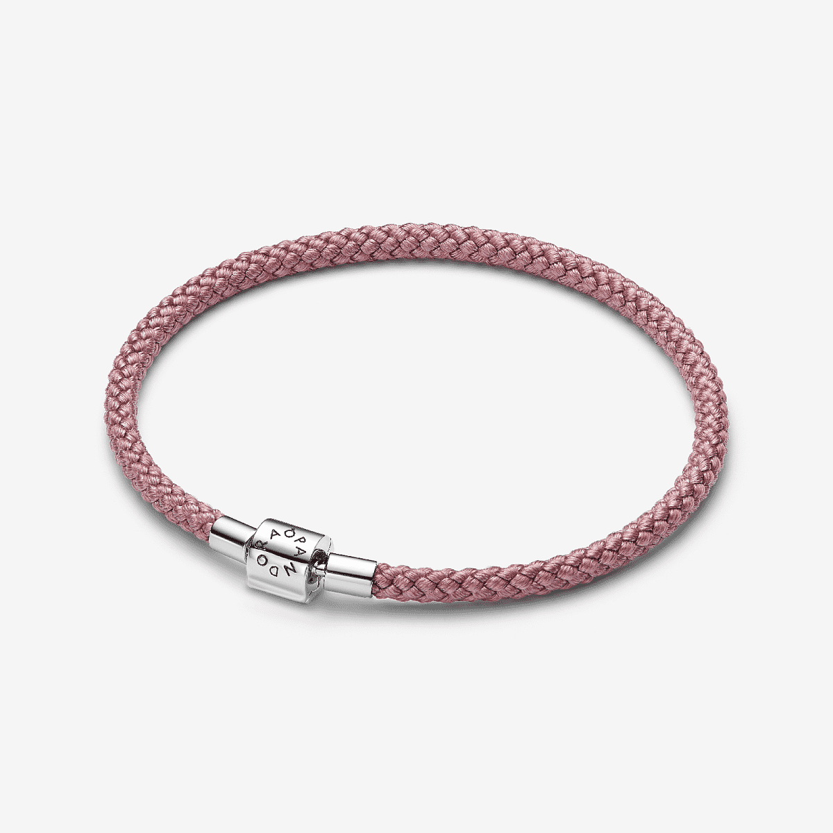 Vista frontal de la Pulsera Pandora Cordón Rosa Radiante en color rosa y plata de ley - 594530C01