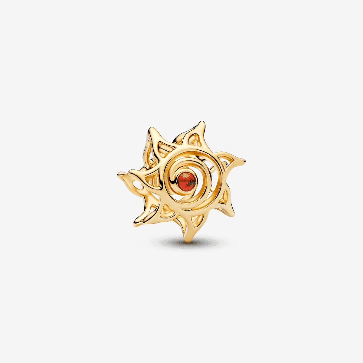 Vista frontal del Charm Pandora Sol en Filigrana chapado en oro con cristal naranja - 764625C01