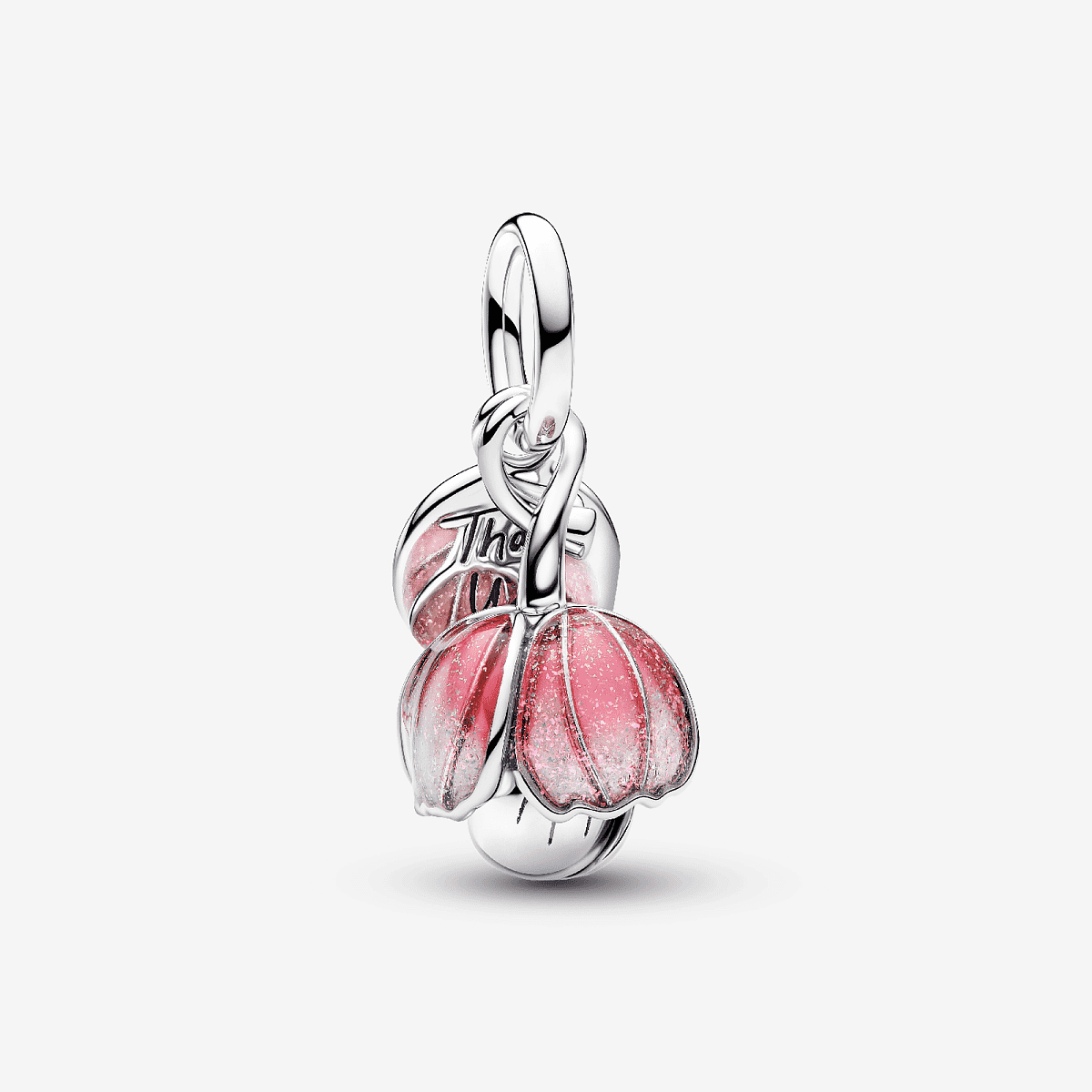 Vista frontal del Charm Colgante Pandora y Flor Floreciente en Dos Tonos en plata de ley y color rosa - 764453C01