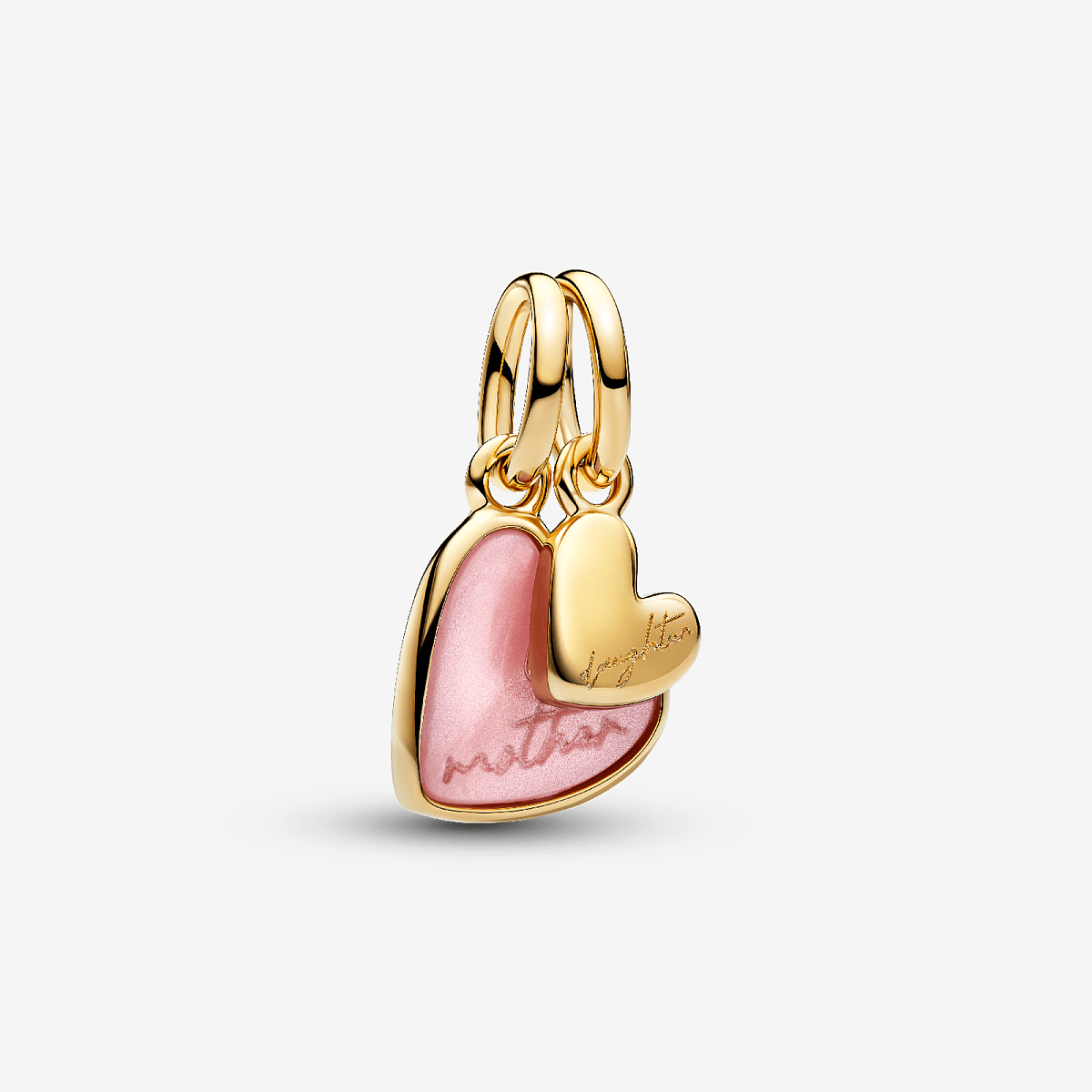 Vista frontal del Charm Colgante Pandora Divisible Madre e Hija Rosa chapado en oro y color rosa - 763766C01
