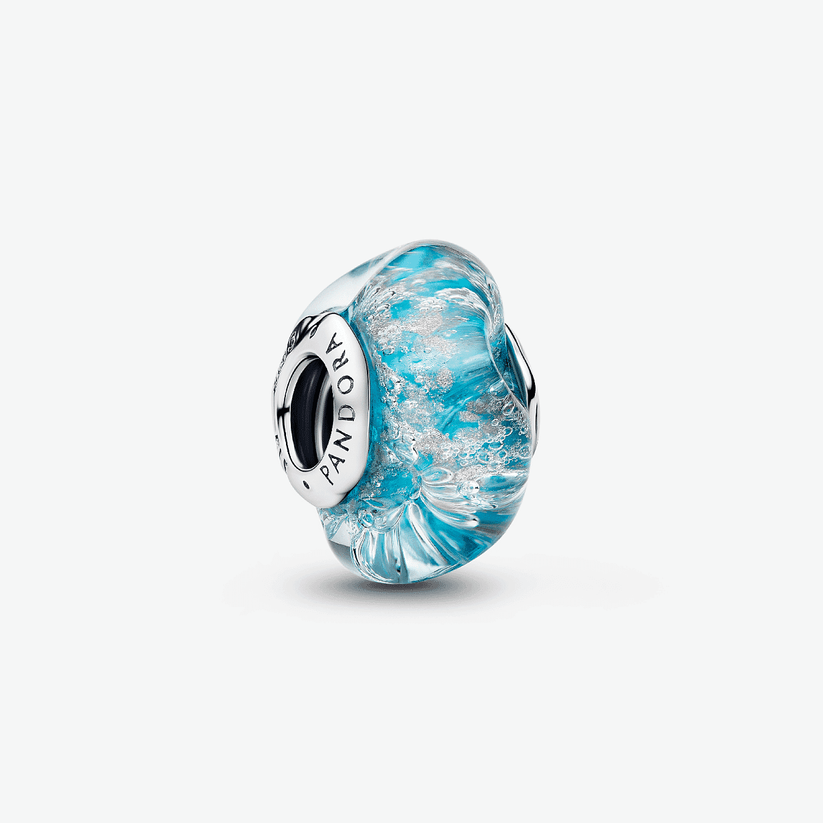 Vista frontal del Charm Pandora Cristal de Murano Turquesa y Brillante en plata de ley y color turquesa - 794701C01