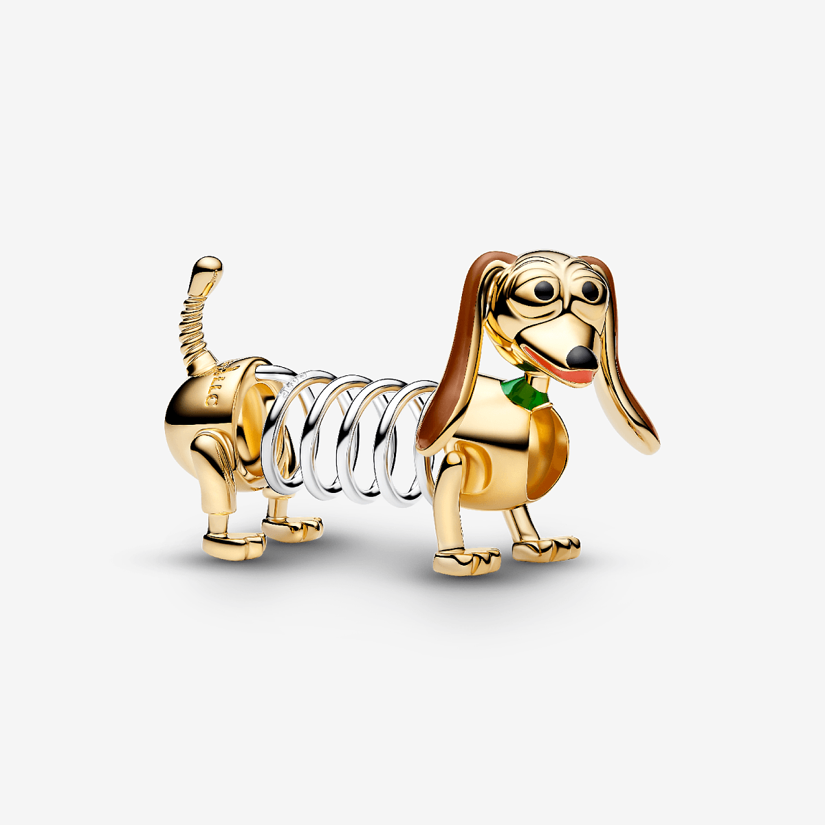 Vista frontal del Charm Pandora Perro Slinky de Toy Story de Disney Pixar en plata de ley y chapado en oro - 764603C01