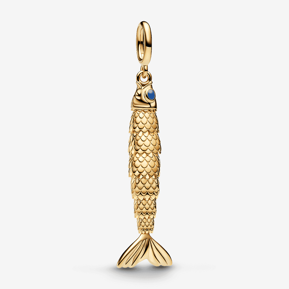 Vista frontal del Charm Colgante Pandora Pez Articulado chapado en oro con detalles en azul - 764686C01