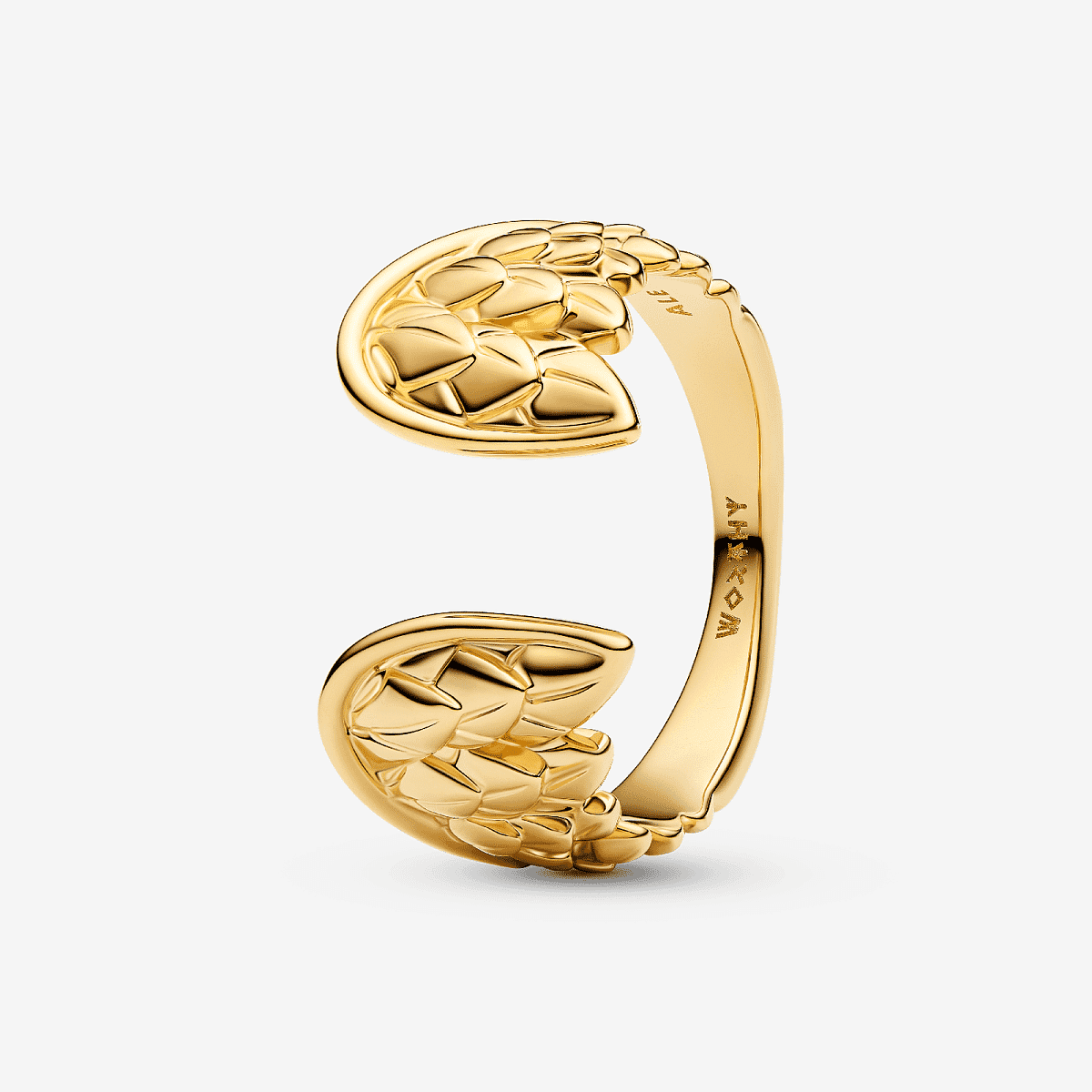 Vista lateral del Anillo Pandora Abierto Alas de Thor de Marvel en metal chapado en oro color dorado - 164222C00