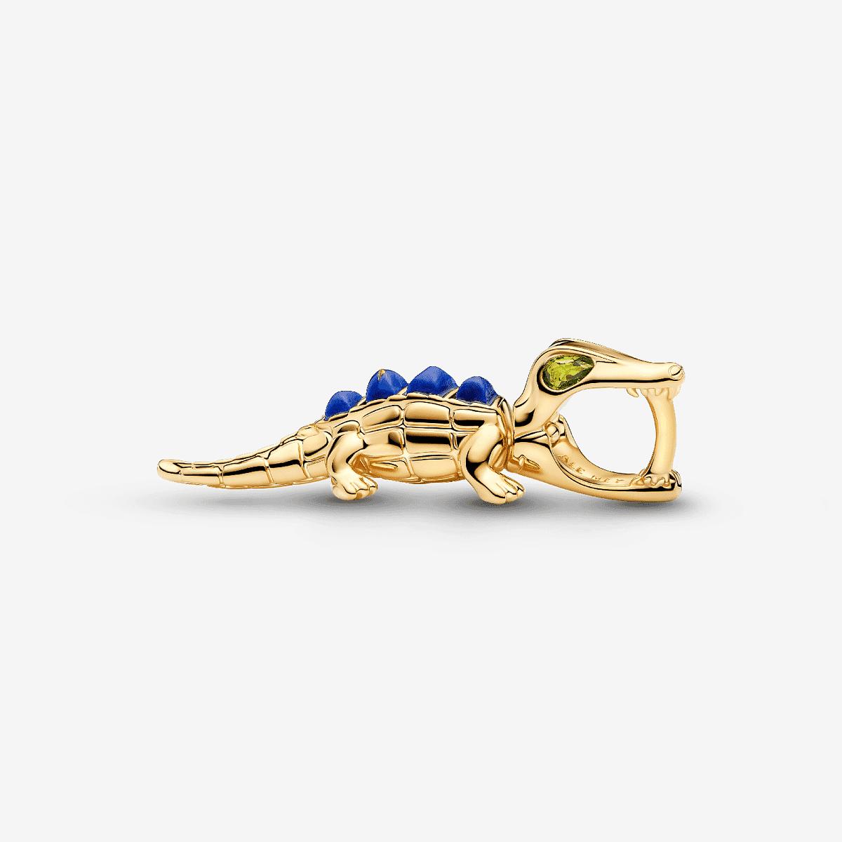 Vista lateral del Charm Pandora Lagarto chapado en oro con detalles en azul y verde - 764624C01