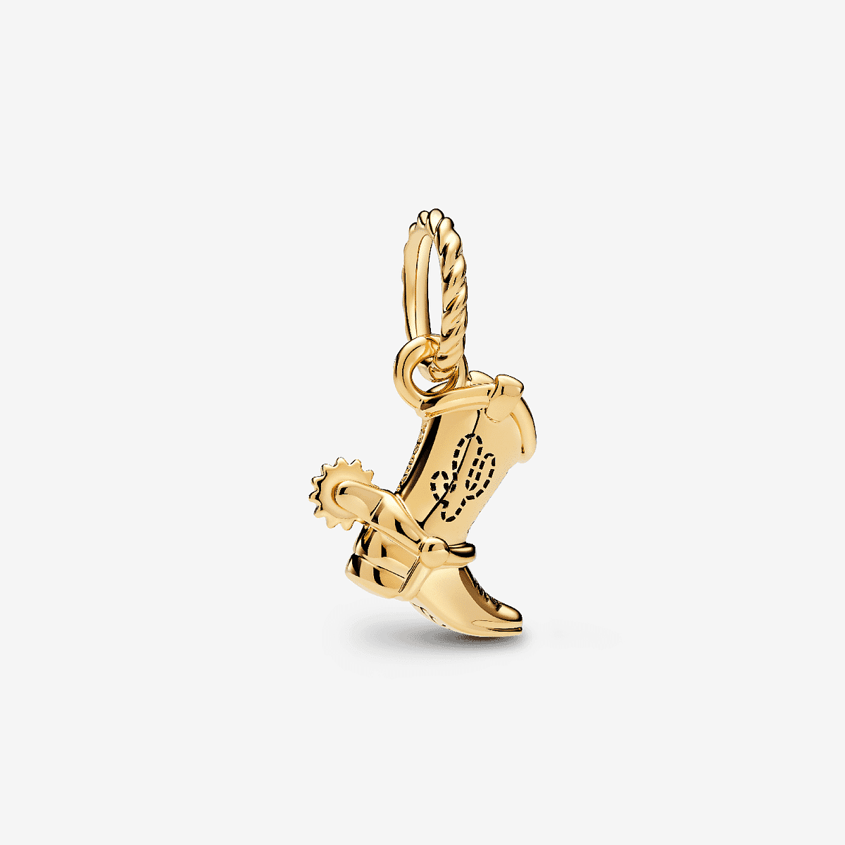 Vista frontal del Charm Pandora Bota de Vaquero de Toy Story de Disney Pixar chapado en oro color dorado - 764606C01