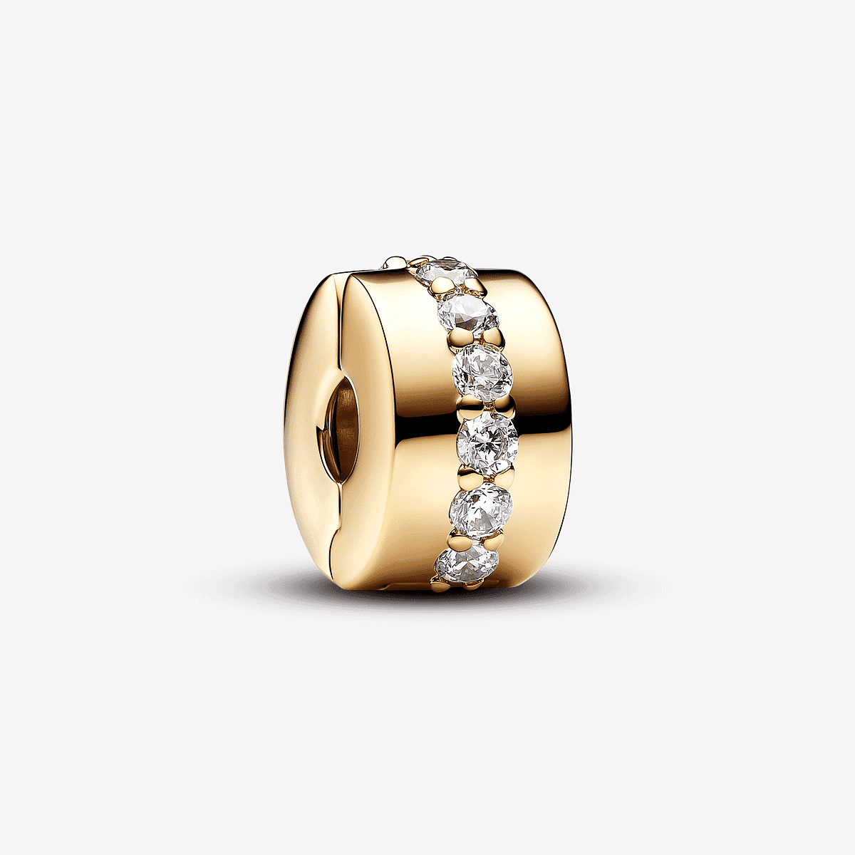 Vista frontal del Charm Pandora de Clip Fila Brillante Transparente chapado en oro con circonitas transparentes - 761972C01