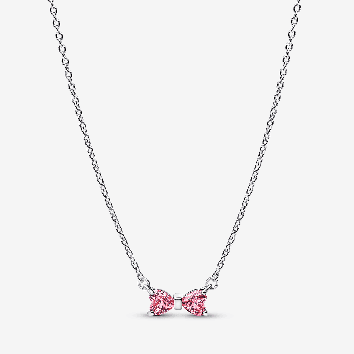 Vista frontal del Collar Pandora Lazo de plata de ley con circonitas rosa - 394235C01