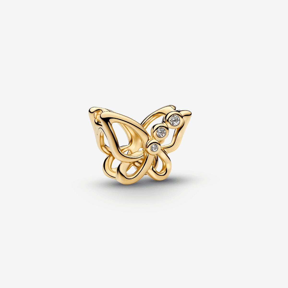 Vista frontal del Charm Pandora Mariposa en Filigrana chapado en oro y circonitas transparentes - 764369C01