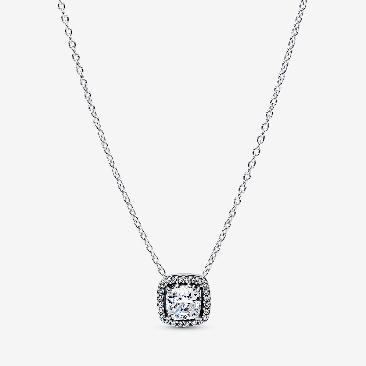 Vista frontal del Collar Pandora Halo de plata de ley con circonitas transparentes - 393560C02