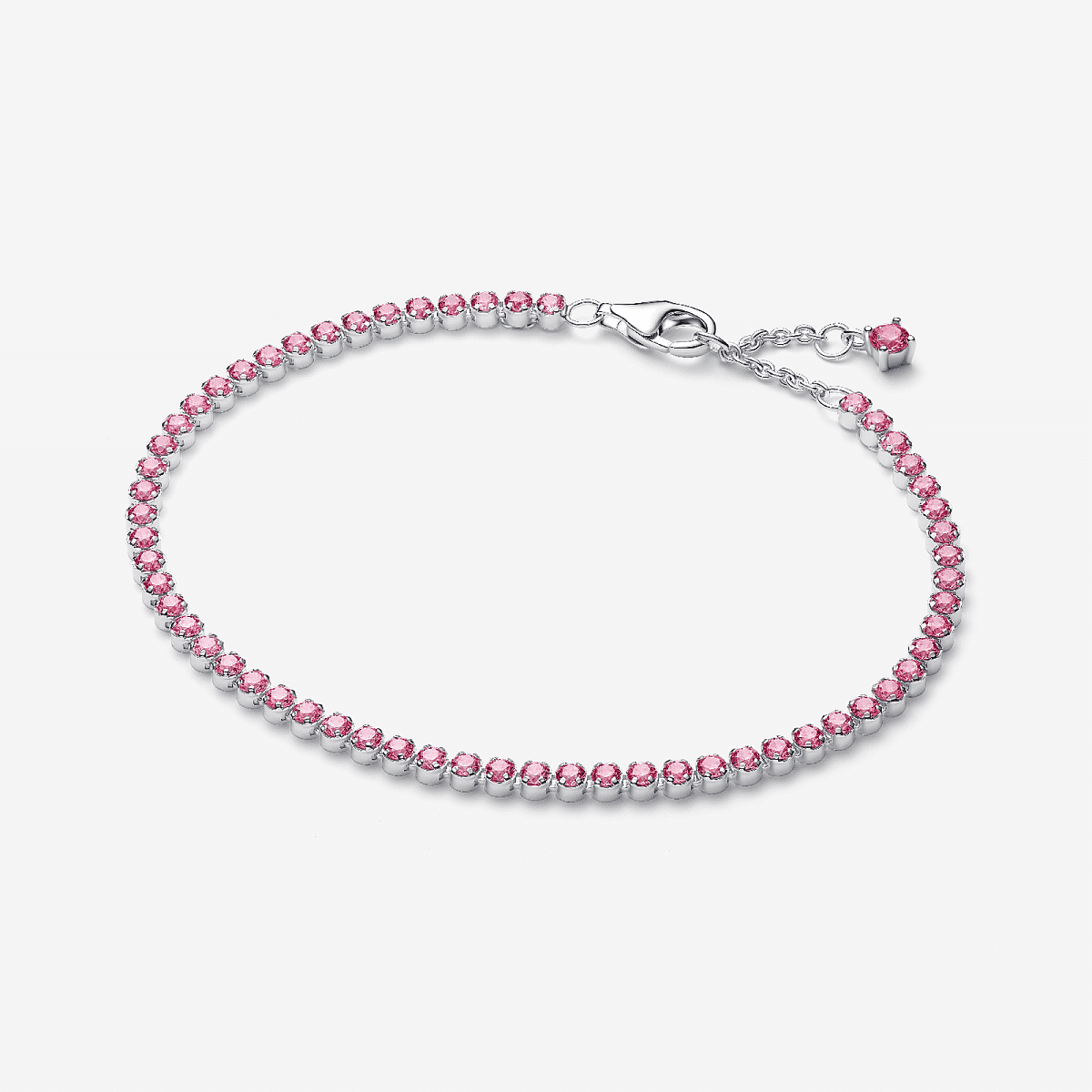 Vista frontal de la Pulsera Pandora de Tenis Fina Rosa en plata de ley con circonitas rosas - 593927C02
