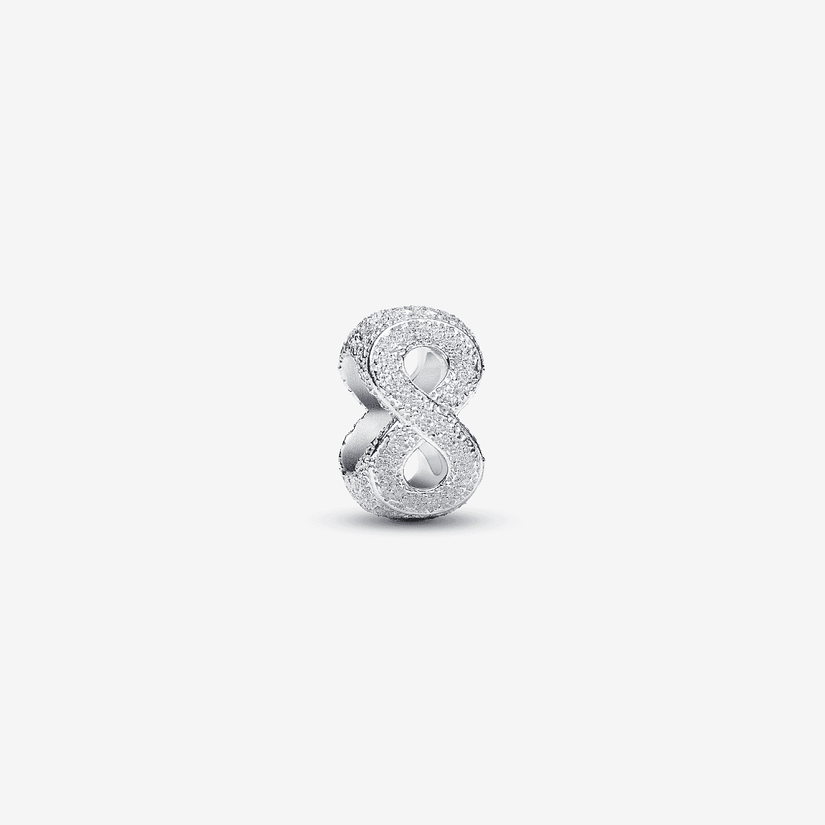 Vista frontal del Charm Pandora Mini Símbolo Infinito Textura en plata de ley color plateado - 794523C00