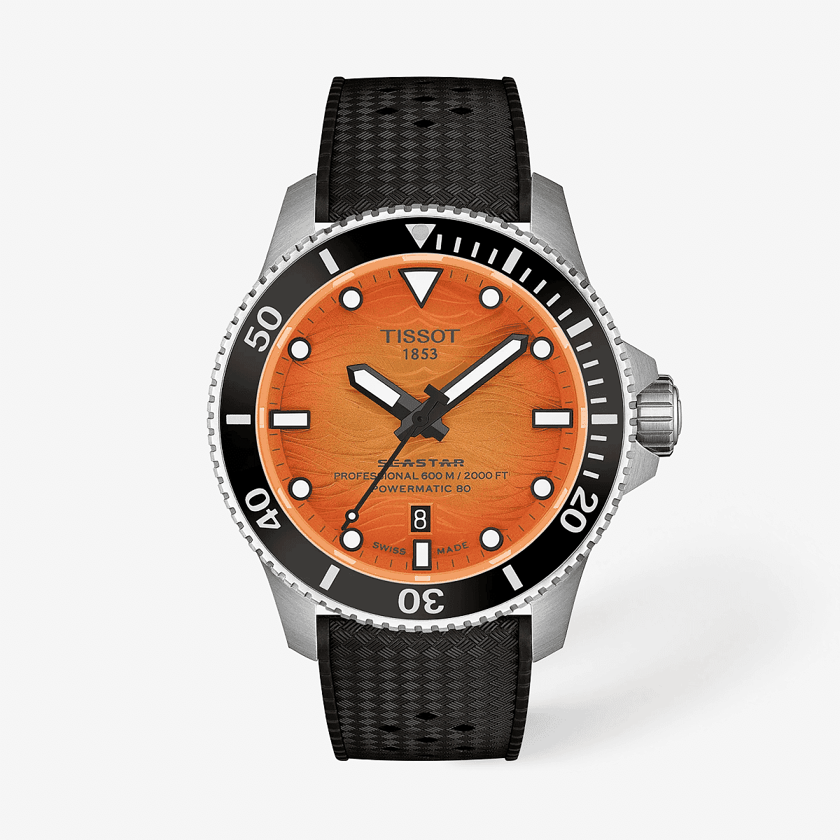 Reloj Tissot Seastar 2000 44mm Esfera Naranja y Correa Caucho - T1209071728100