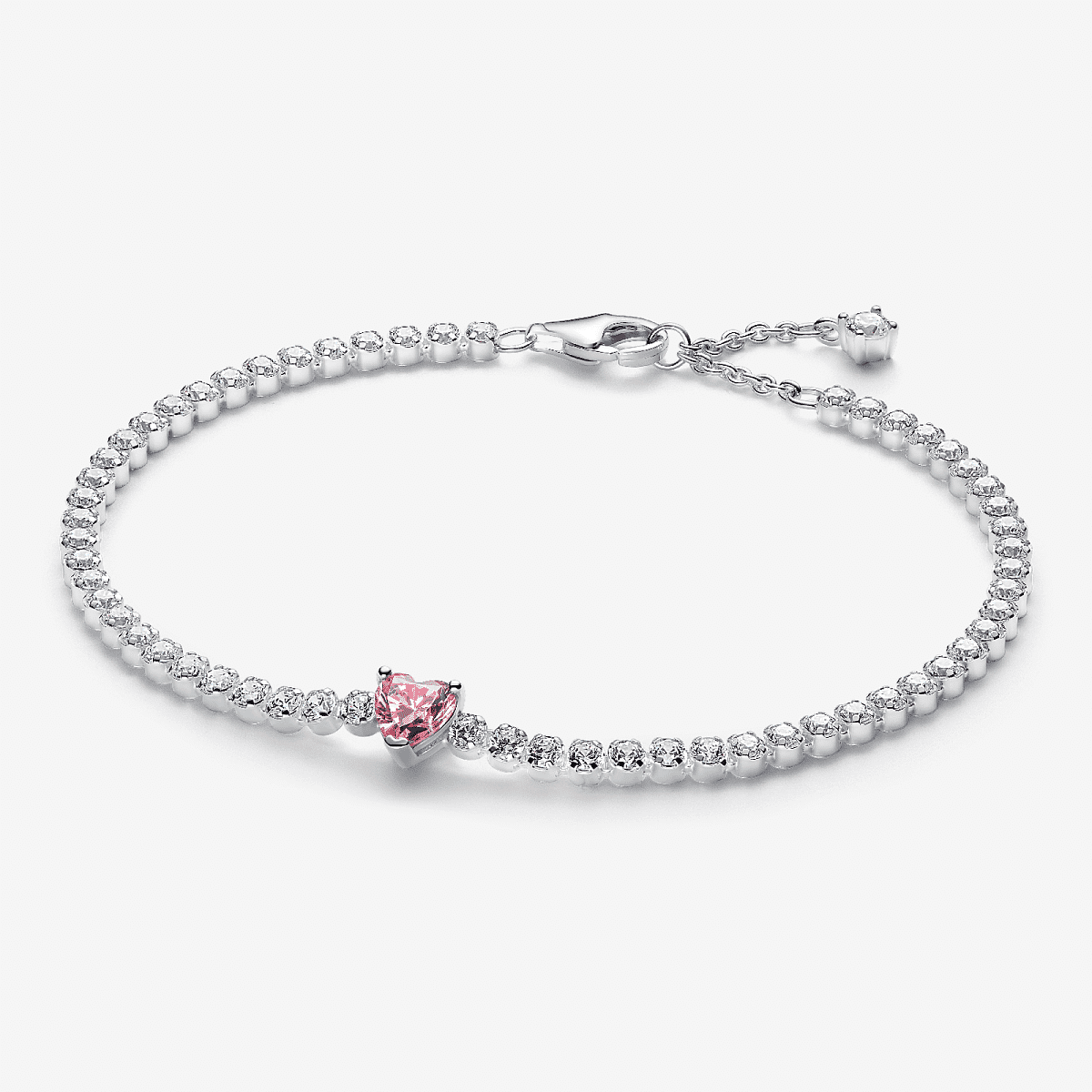 Pulsera Pandora de Tenis Corazón Brillante Rosa - 590041C03