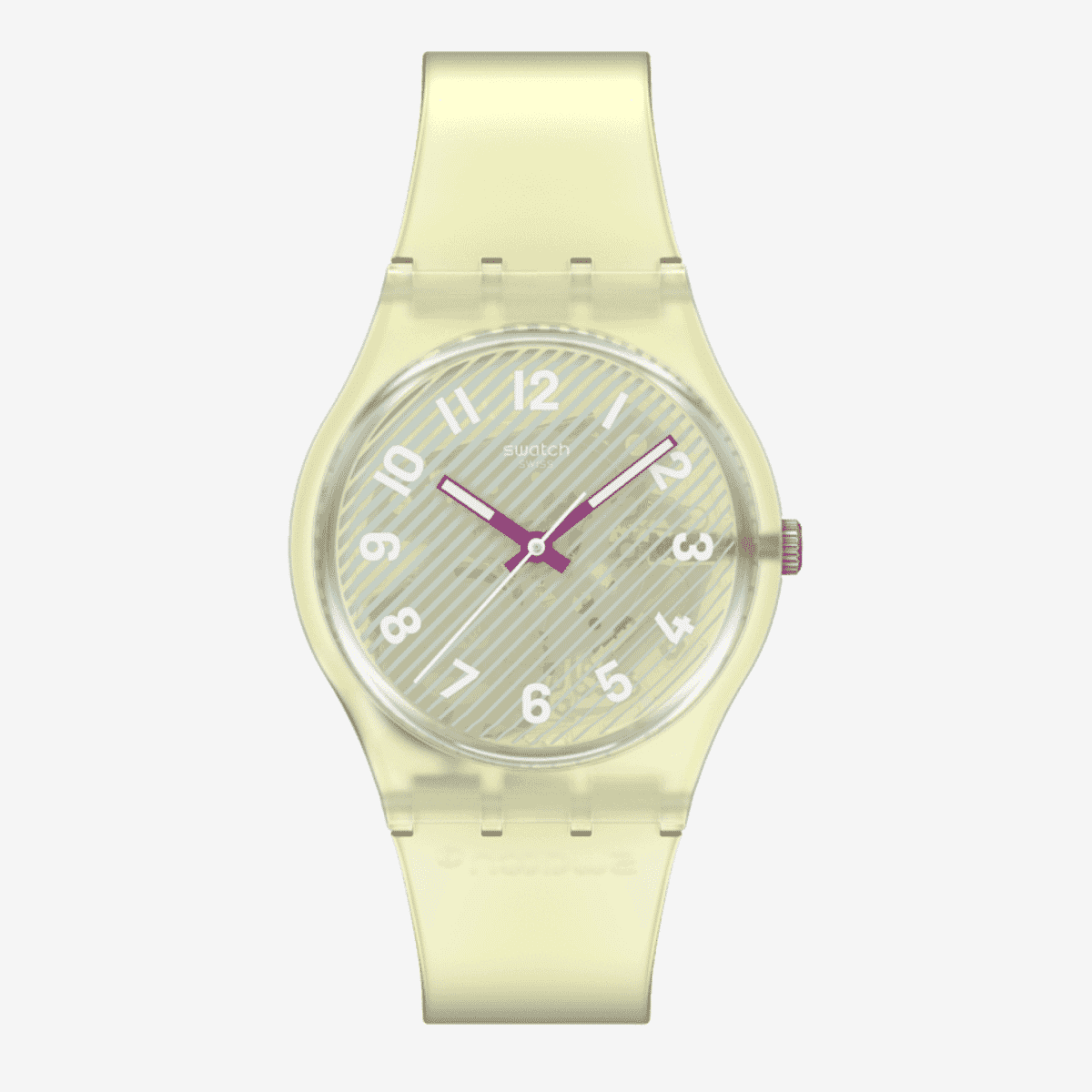 Vista frontal del Reloj Swatch Wavelengths of Sand SO28J102 con correa de silicona y esfera amarilla - SO28J102