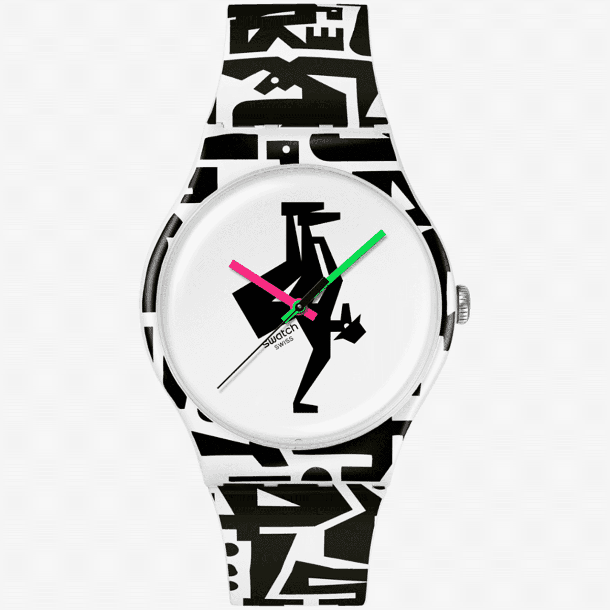Vista frontal del Reloj Swatch Freeze Time con caja de material biológico blanca y esfera blanca - SO29Z147