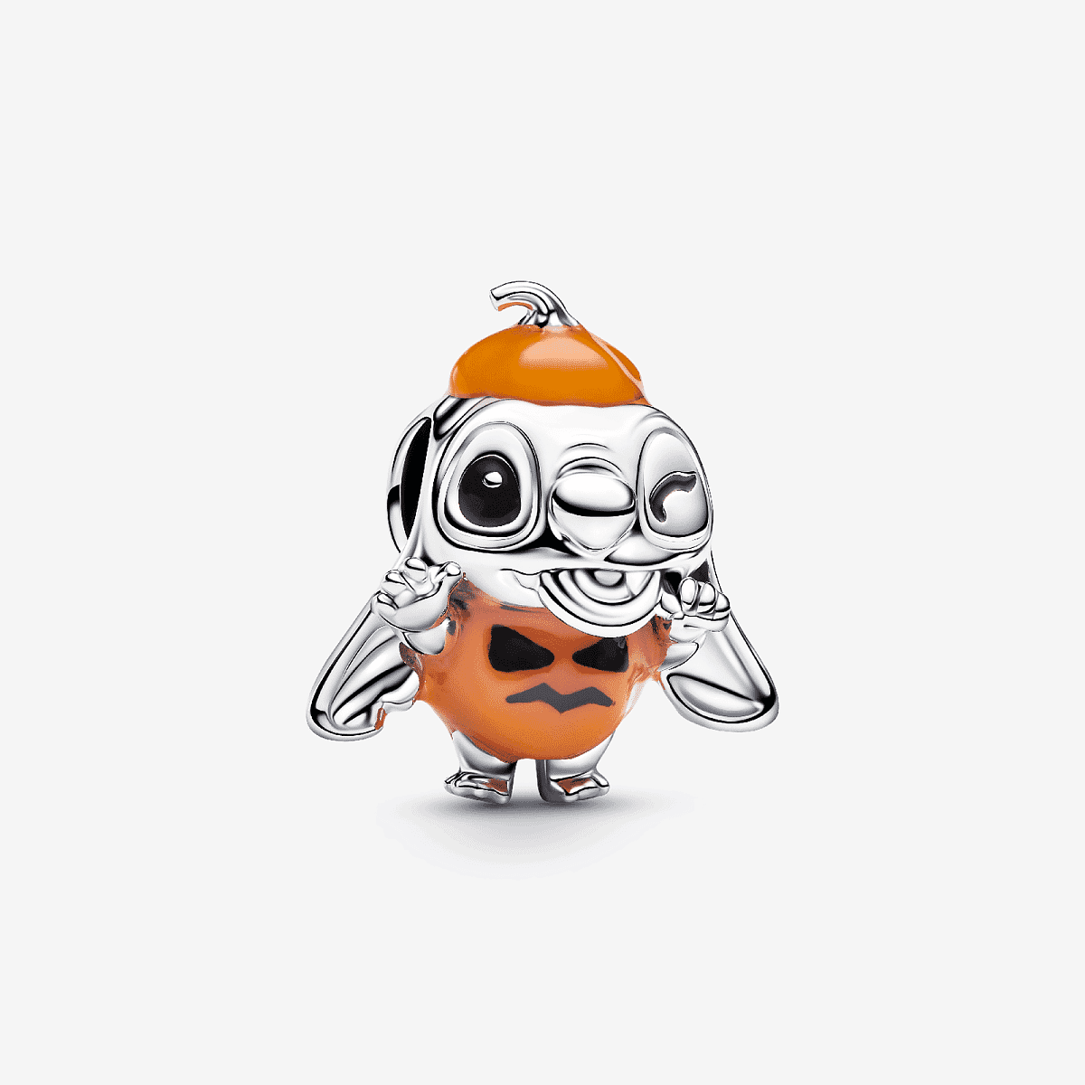 Charm Calabaza Halloween Stitch de Disney en plata de ley y esmalte naranja con vista frontal - 794730C01