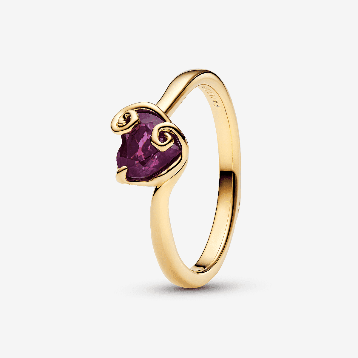 Anillo Corazón Morado Sally de Pesadilla antes de Navidad de Disney en chapado en oro con cristal morado, vista lateral diagonal - 164734C01