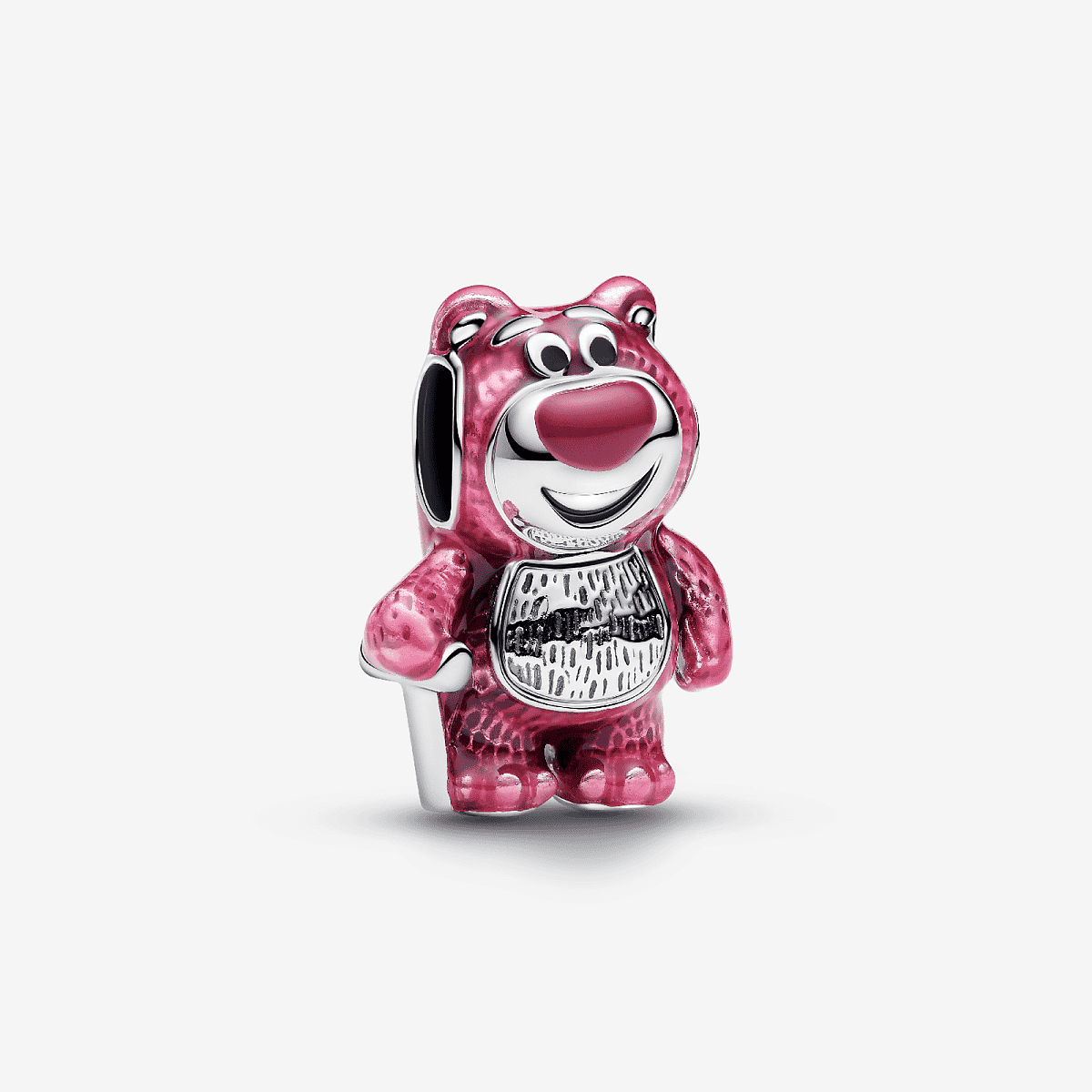 Charm Oso Lotso Aroma Fresa de Villanos de Disney Pixar en plata de ley y esmalte rosa en vista frontal - 794740C01