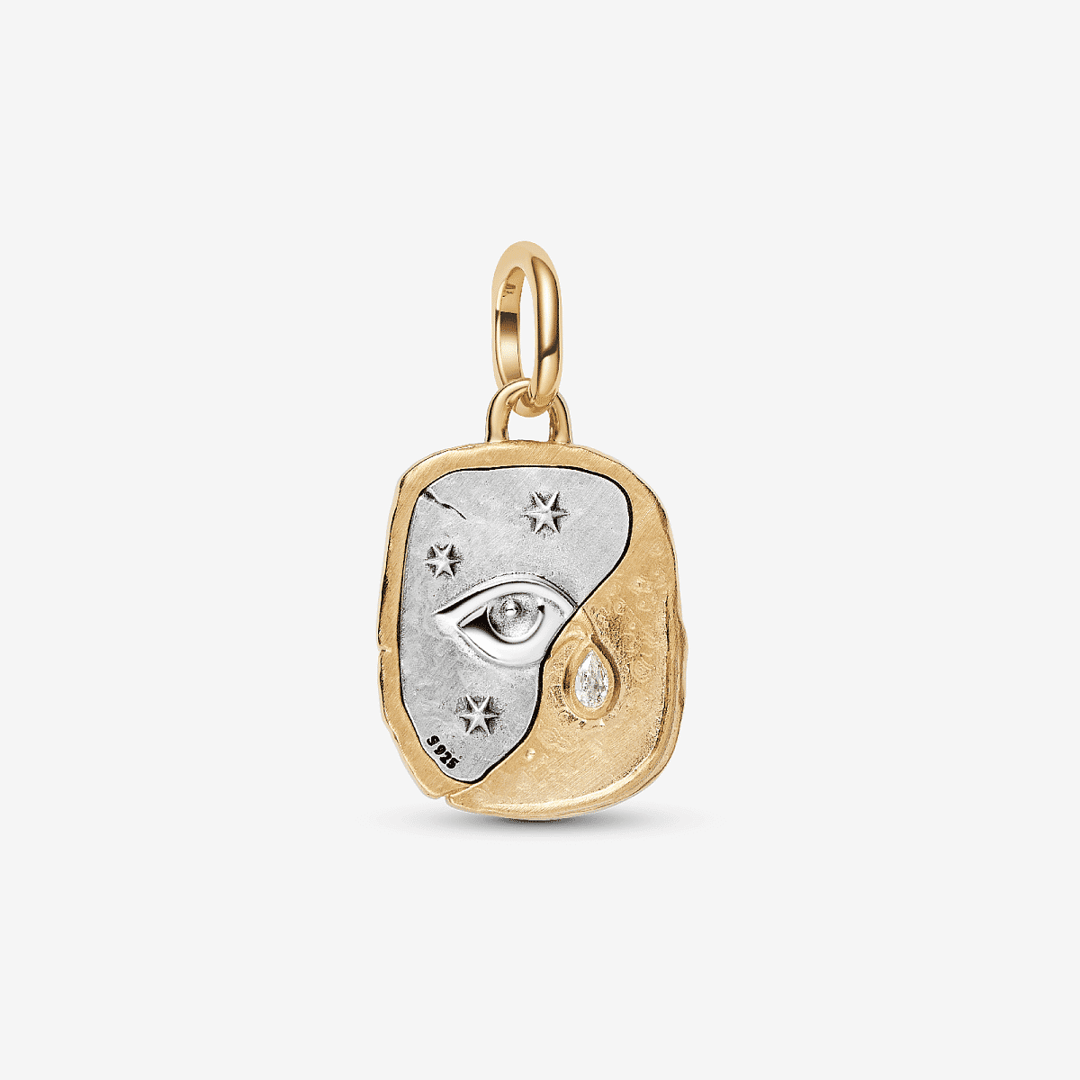 Charm Medallón Ojo de Pandora en plata y chapado en oro con circonita transparente vista frontal - 764808C01