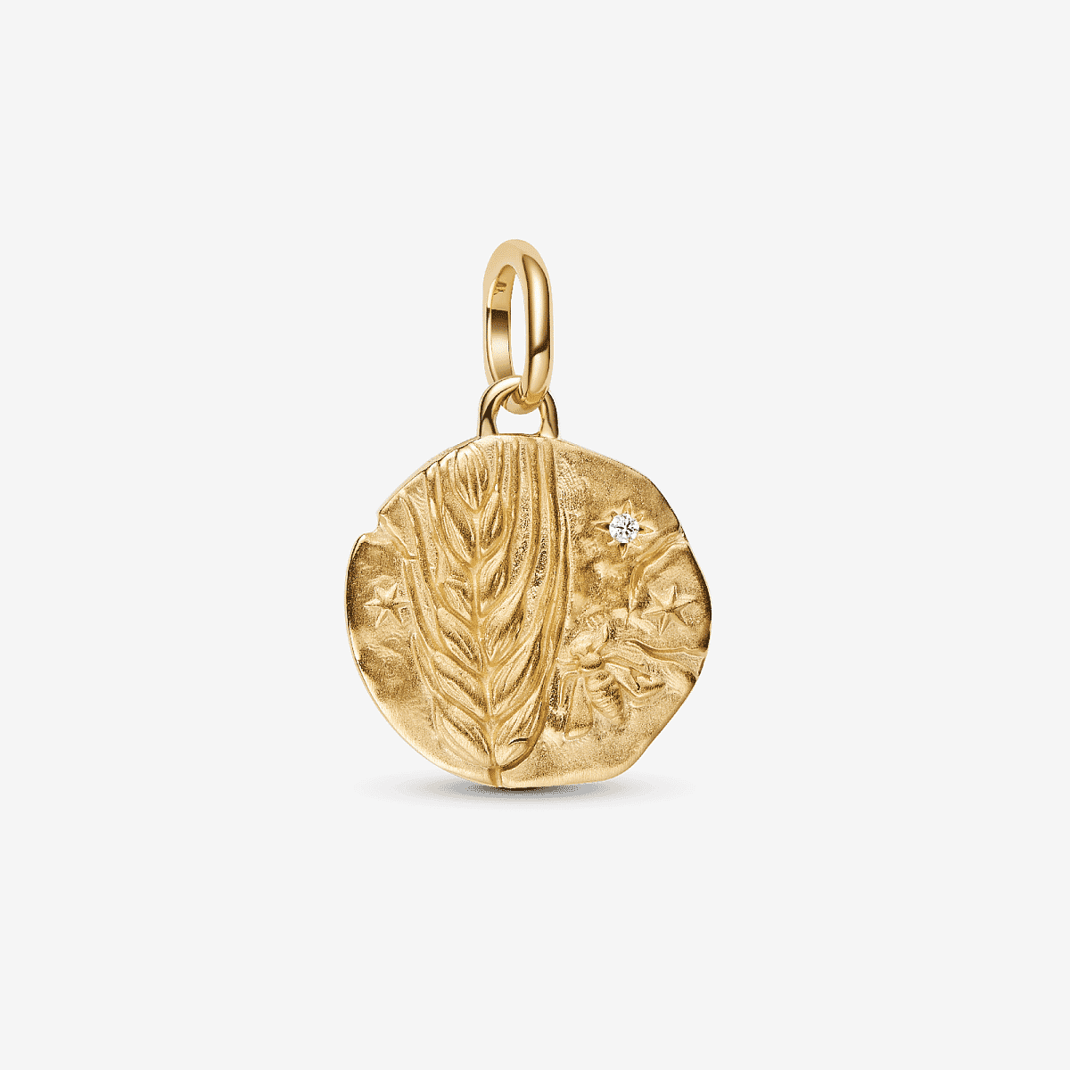 Charm Medallón Trigo de Pandora en aleación de metales con chapado en oro y circonita transparente en vista frontal - 764804C01