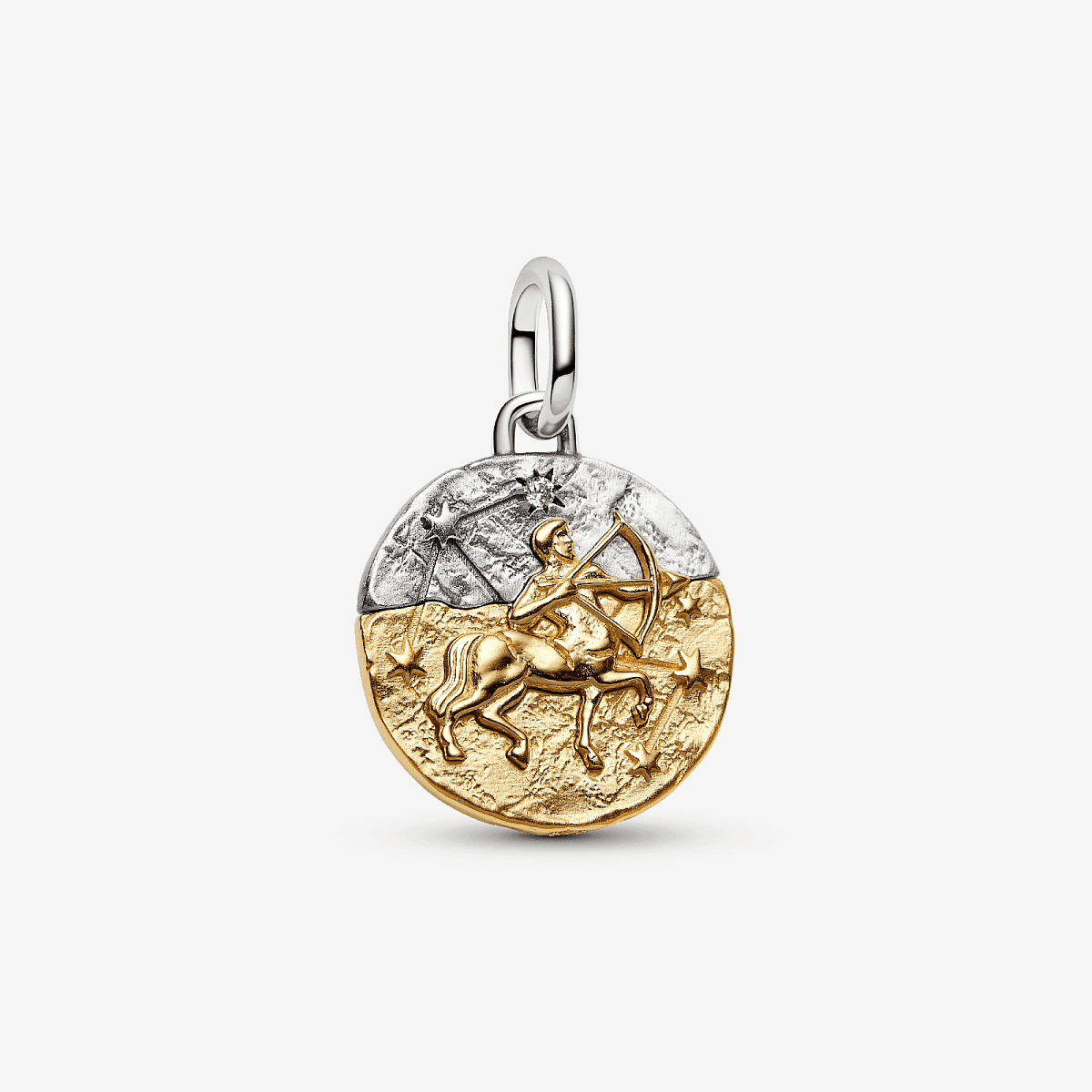 Charm Medallón Zodiaco Sagitario en plata y chapado en oro de 14k vista frontal - 764988C01