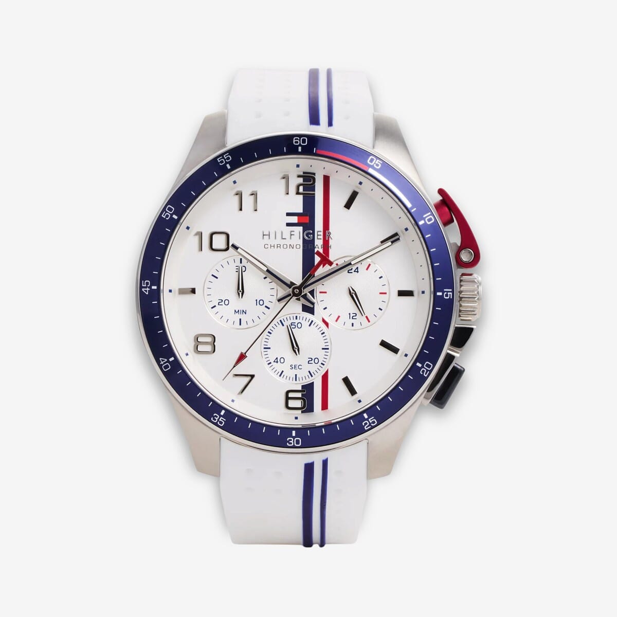Vista frontal del Reloj Tommy Hilfiger cronógrafo con correa blanca con brazalete de silicona y esfera blanca - 1792167