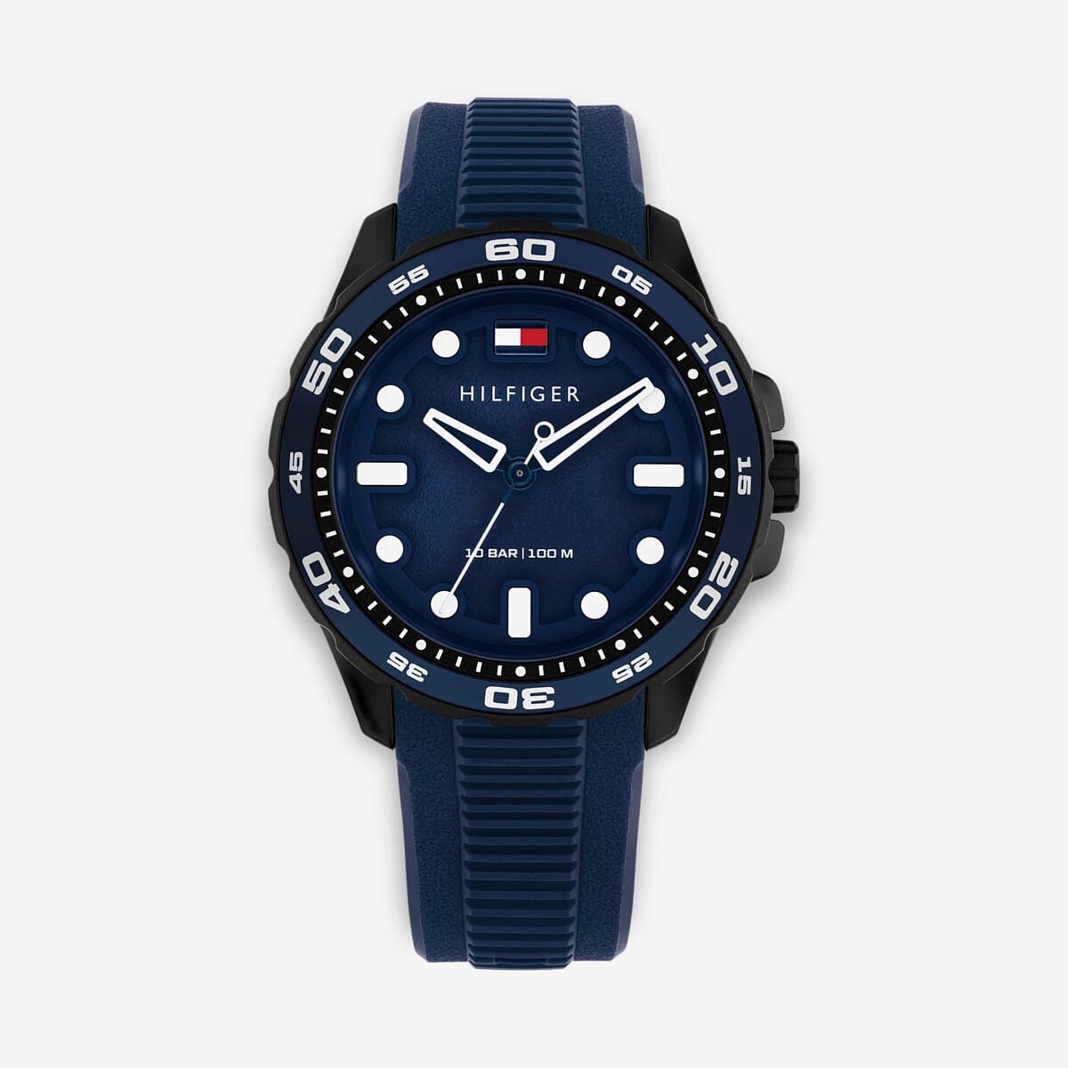 Vista frontal del Reloj Tommy Hilfiger con correa de silicona azul y esfera texturizada - 1792265