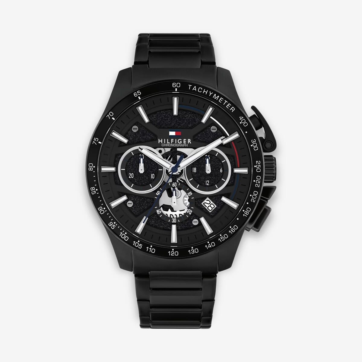 Vista frontal del Reloj Tommy Hilfiger cronógrafo en acero inoxidable negro con brazalete de acero y esfera negra - 1792262