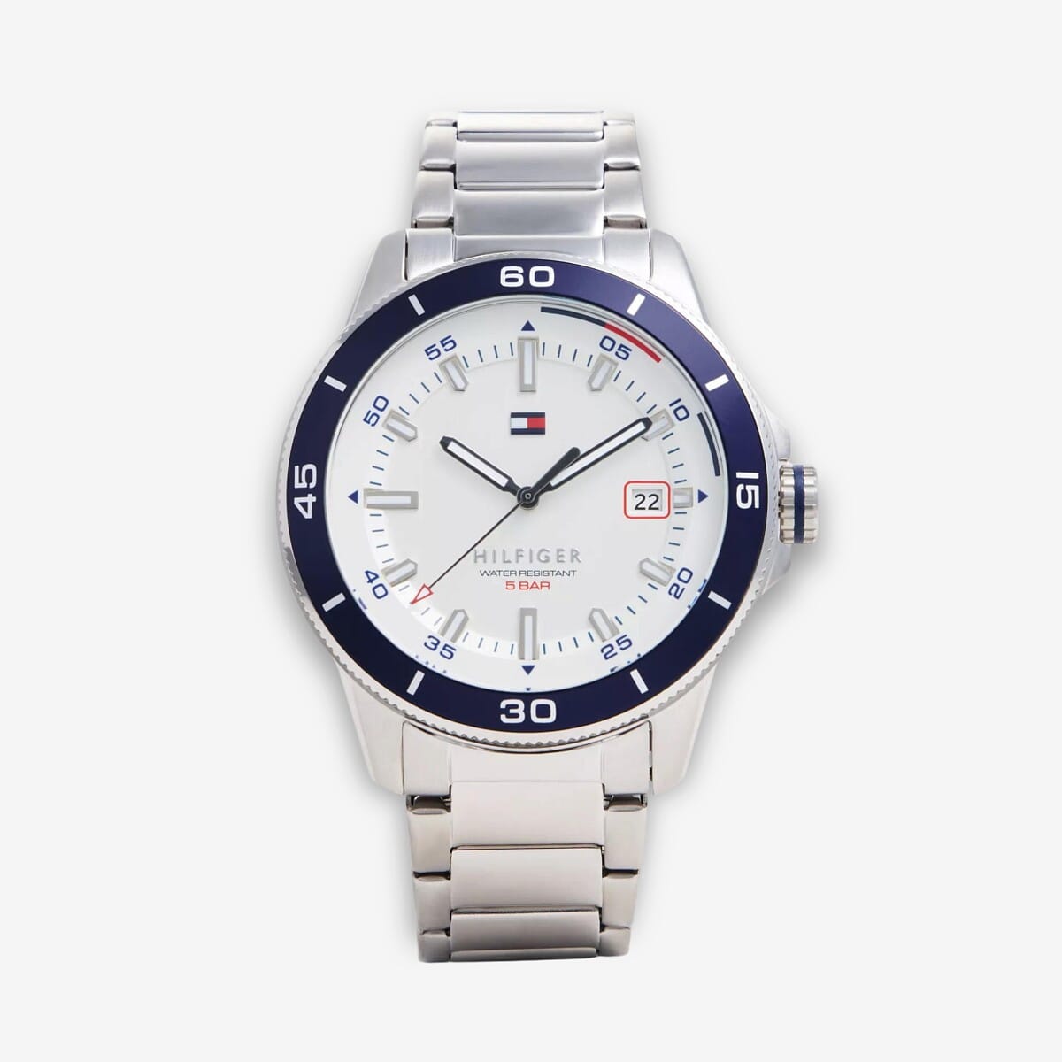 Vista frontal del Reloj Tommy Hilfiger negro de acero inoxidable con brazalete de acero y esfera blanca - 1792227