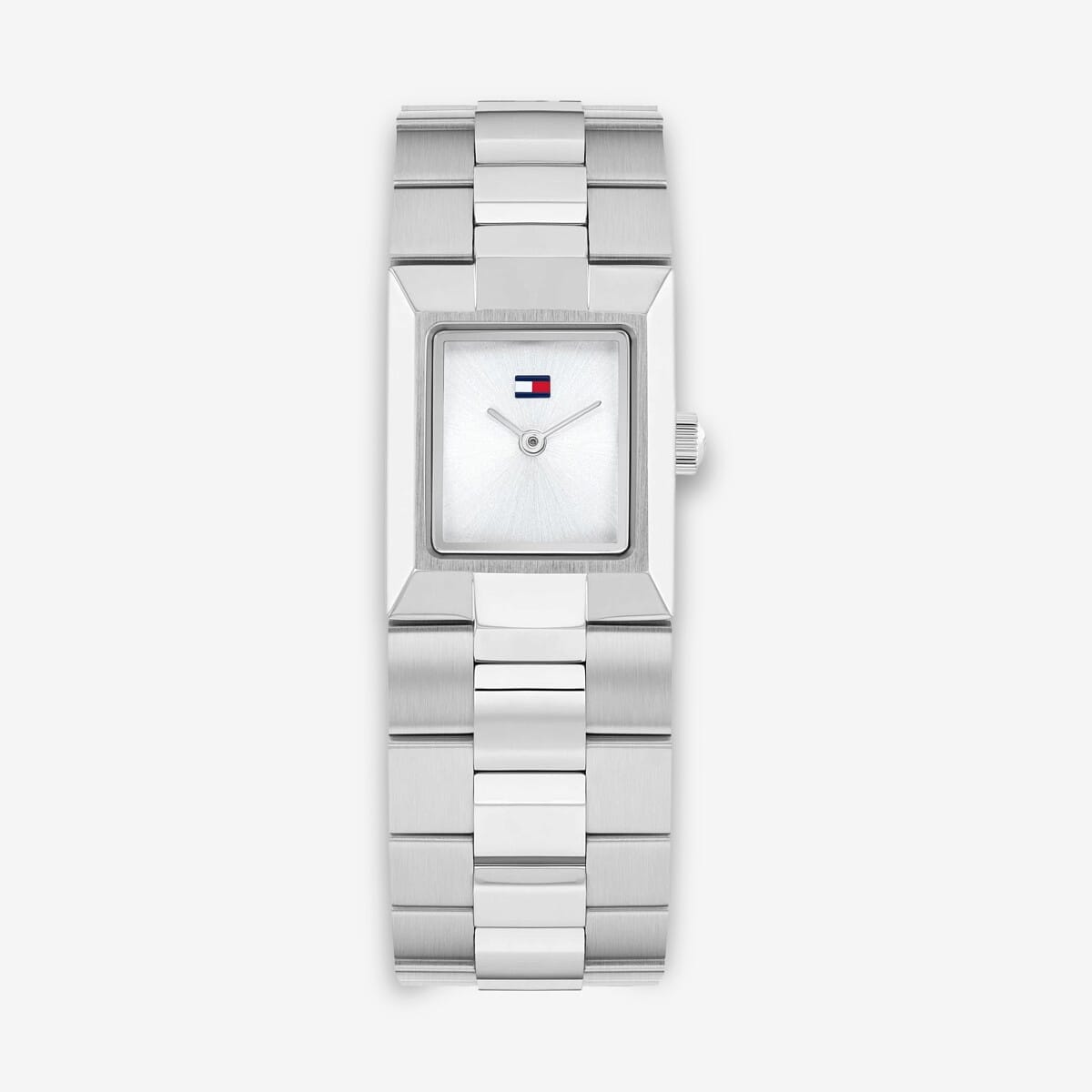 Vista frontal del Reloj Tommy Hilfiger de acero inoxidable con esfera cuadrada con brazalete de acero y esfera plateada - 1782786