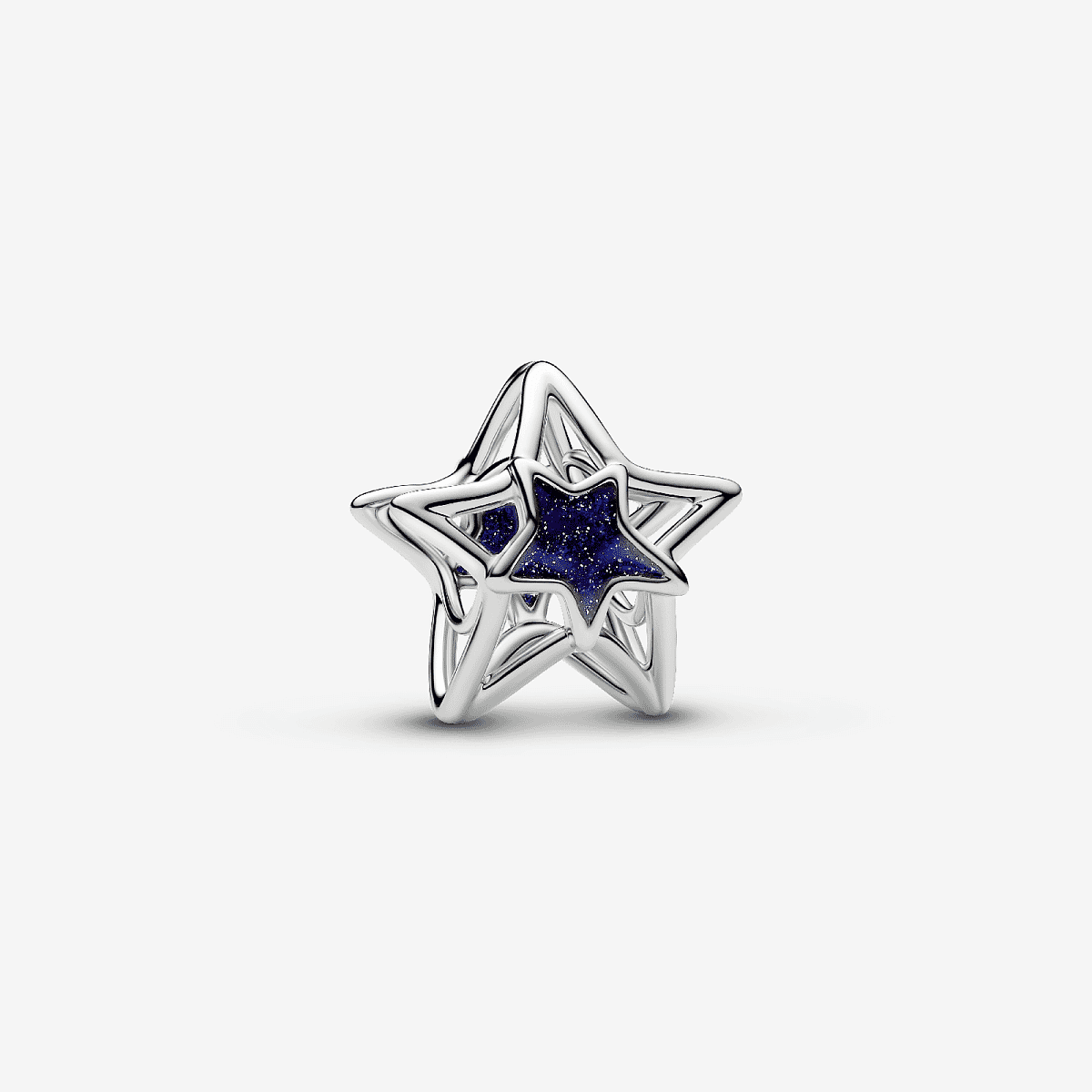 Charm Pandora Estrella en Filigrana de metal plateado y esmalte azul en vista frontal - 735034C01