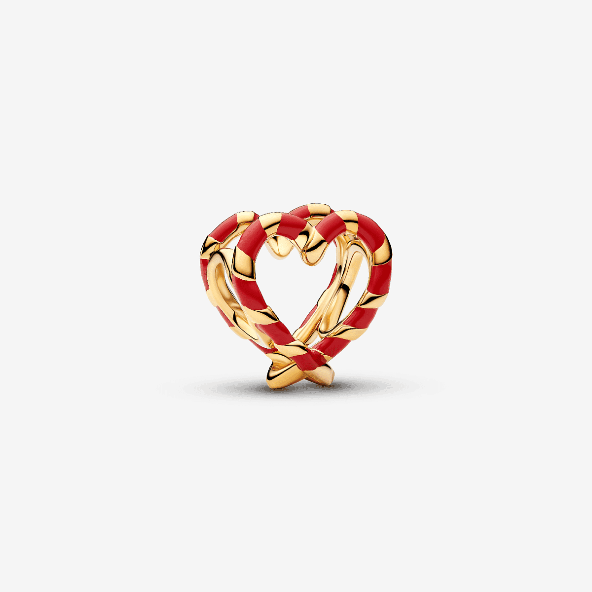 Charm Pandora Bastón de Caramelo Corazón en Filigrana de metal dorado con esmalte rojo en vista frontal - 765063C01