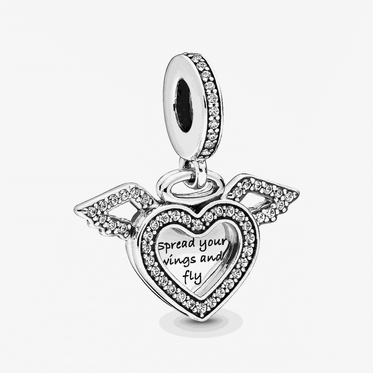 Charm colgante Pandora en plata de ley con forma de corazón, alas de ángel y cristales - 798485C01