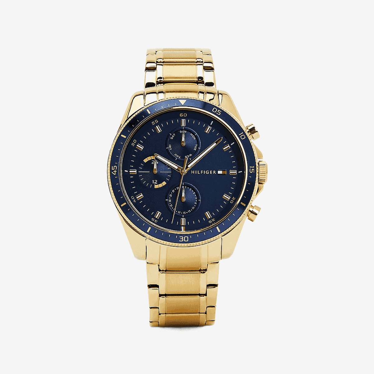 Reloj Tommy Hilfiger Parker con caja dorada, esfera azul y brazalete dorado - 1791834