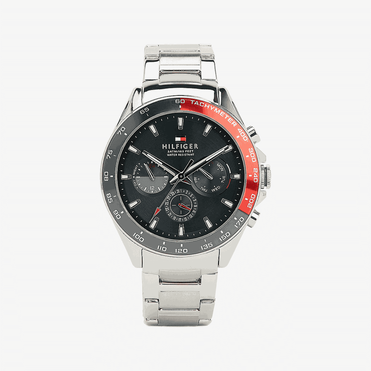 Reloj Tommy Hilfiger Owen con caja plateada, esfera negra y brazalete de acero - 1791968