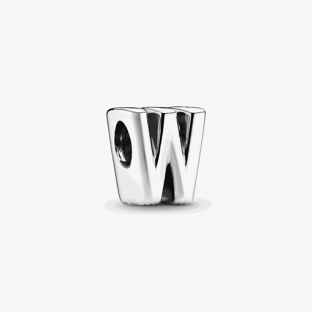 Charm Pandora letra 'W' en plata de ley, diseño liso - 797477